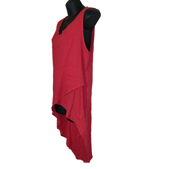 Pure Match Red Linen Top Sz L Lagenlook Boutique USA High Low NWT Sleeveless - Picture 3 of 14